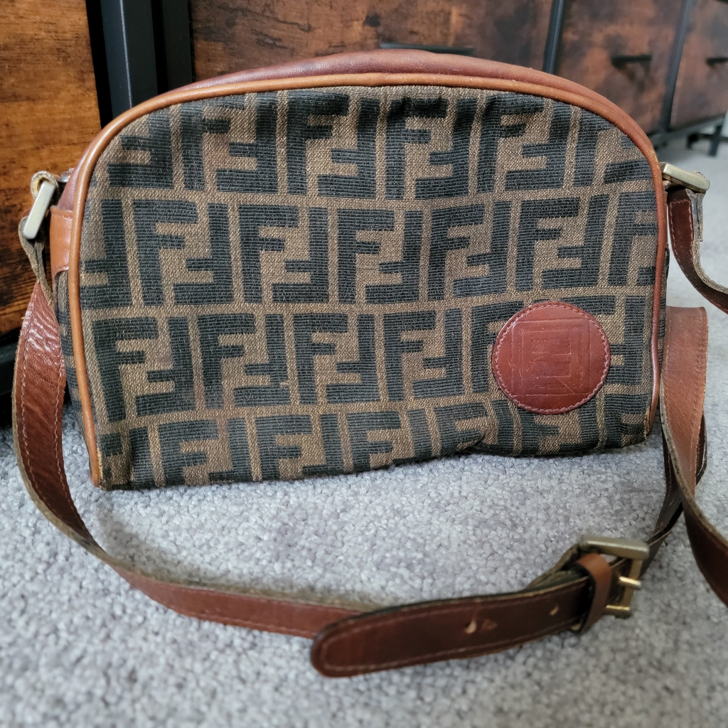 Rare Authentic Fendi Zucca Canvas Leather Crossbody